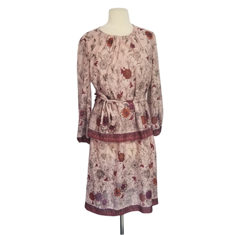 1970s illegible label Dusty Rose Floral Poly Dress